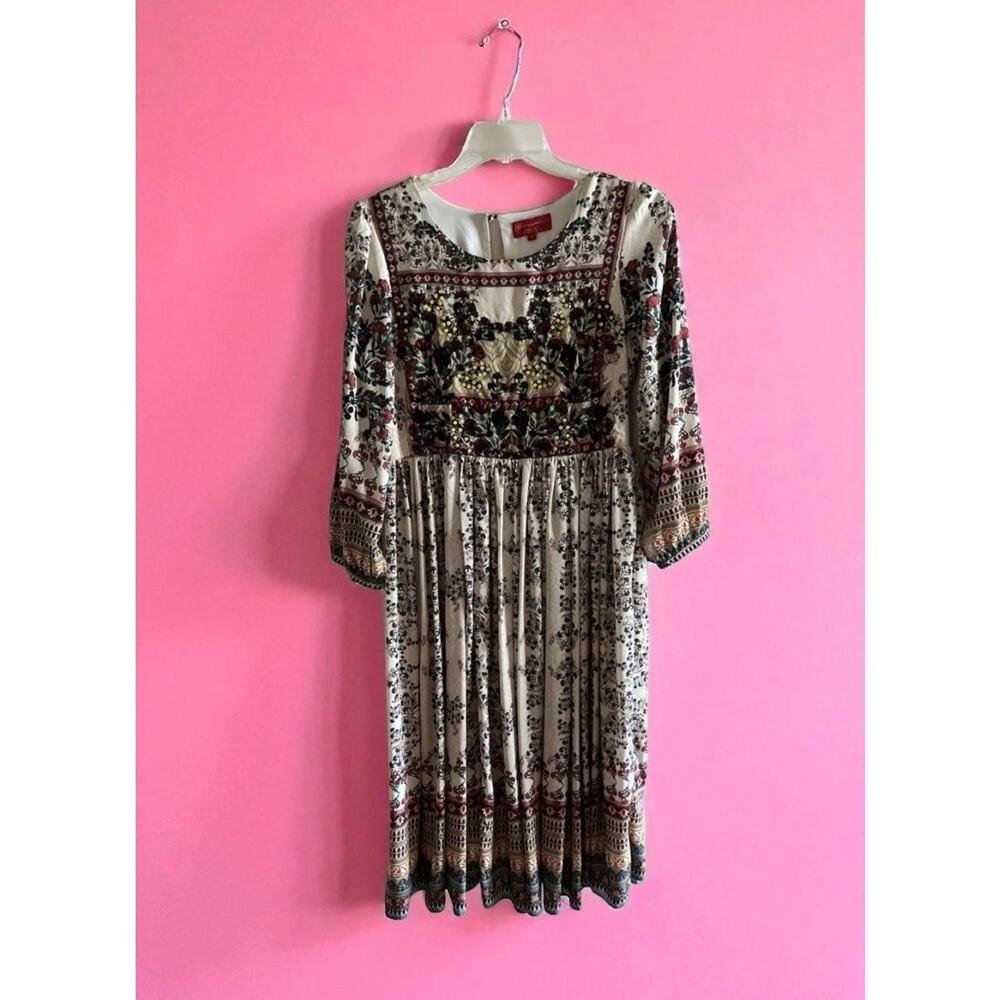 New! Anthropologie Bhanuni Jyoti Beaded Midi Dress Sz 10 Floral Garden Boho